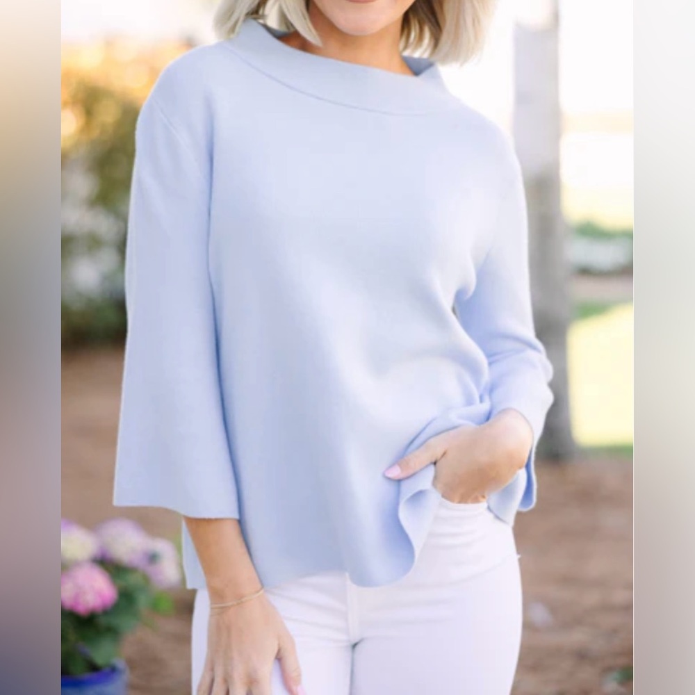 FATE Feeling Fine Light Blue Spring Mock Neck Sweater Medium